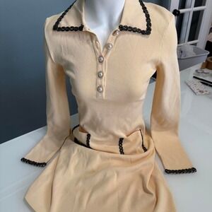 Alexa Admor Cream Knit Mini Dress | Pearl Button | Parisian Chic | Small